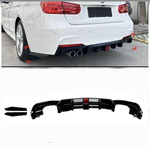 Difuzor pentru BMW 3 Series (F30) (2012–2019) cu lumină LED în stil Formula-1— aspect de carbon (aquaprint) 2:2