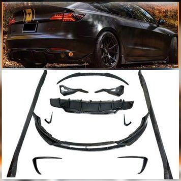 Body kit pentru Tesla Model 3 Splitter, extensii praguri (lame), difuzor, spoiler, gene, branhii