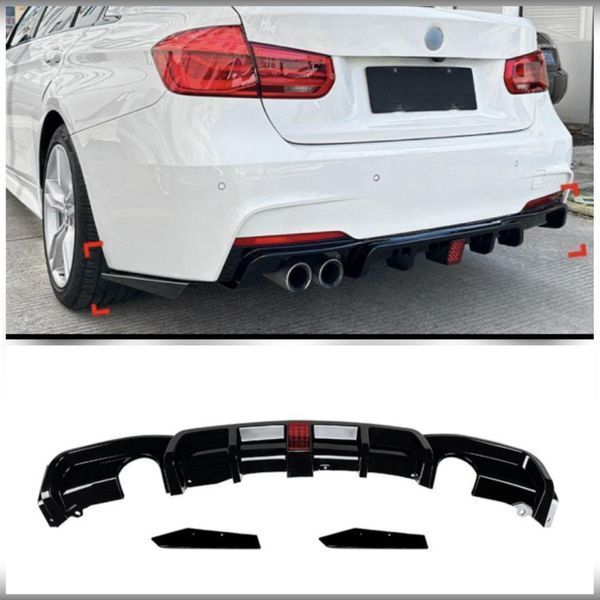 Difuzor pentru BMW 3 Series (F30) (2012–2019) cu lumină LED în stil Formula-1 aspect de carbon (aquaprint) 1:1